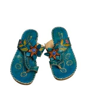 Spring Step Teal and Orange Floral Sandals